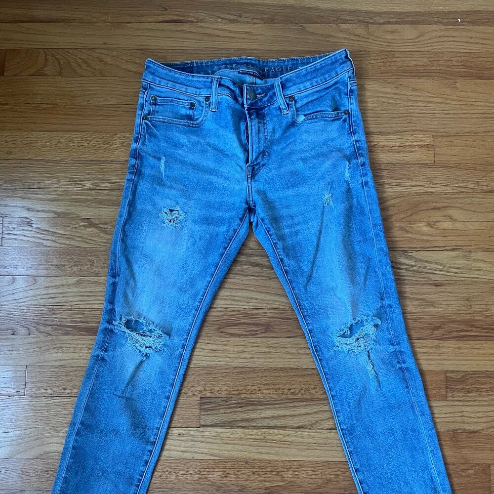American Eagle Men's Skinny Ripped Blue Jeans